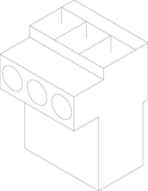 Graue Anschlussklemme von Bosch mit drei Öffnungen für die elektrische Verbindung, rechteckige Form mit einer vertikalen Erhöhung und klaren Kanten.